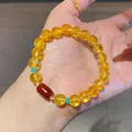 Elegant beaded bracelet featuring yellow crystal spheres and a central red agate cylinder - Style 39 Citrine & Agate (With Gift Box) / Yellow Red