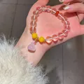 Elegant beaded clear crystal bracelet with yellow agate and pink Wu Lou gourd pendant - Style 42 Clear Crystal (With Gift Box) / Clear