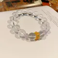 Elegant moonstone beaded bracelet with gold filigree charm and lavender accents - Style 43 Clear Crystal (With Gift Box) / Clear