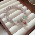 Elegant New Chinese style beaded bracelet with moonstone, red agate, and a jade gourd charm - Style 12 Cat's Eye & Chalcedony (With Gift Box) / Light Pink