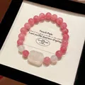 Handcrafted red agate and moonstone beaded bracelet with carved centerpiece charm - Style 20 Pink Colored Jade (With Gift Box) / Pink