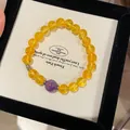 Elegant yellow and purple beaded crystal bracelet presented in a luxury jewelry box - Style 46 Crystal & Amethyst (With Gift Box) / Purple & Yellow