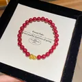 Elegant red agate beaded bracelet featuring a unique golden gourd charm for women - Style 49 Red Cinnabar (With Gift Box) / Red