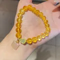 Elegant yellow beaded bracelet with green gourd and pink stone charms - Style 58 Citrine & Agate (With Gift Box) / Yellow Red