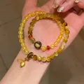 Elegant New Chinese style beaded bracelet with red agate and yellow moonstone beads - Style 83 Citrine & Golden Tiger's Eye (With Gift Box) / Yellow Brown