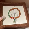 New Chinese style agate and jade beaded bracelet with lotus root charm in jewelry box - Style 115 Kukmu Wood & Green Jade & Agate (With Gift Box) / Colorful