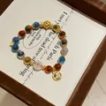Multicolor agate stone beaded bracelet with gold flower charm and elegant dividers - Style 78 Sugar Heart Agate (With Gift Box) / Blue