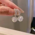 French vintage gold-plated zircon lace hoop earrings featuring large round pearls - Real Gold Plated Silver Style