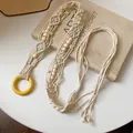 Bohemian hand-woven rope waist chain with natural wooden beads and yellow ring buckle style - 3# Waist Chain / White