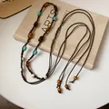 Bohemian ethnic style braided hemp rope waist chain featuring colorful wooden beads - 3# Waist Chain / Dark Coffee