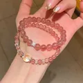 Elegant red agate and moonstone beaded bracelet with silver butterfly charm details - Style 2 Pink Strawberry Quartz & Freshwater Pearl (With Gift Box) / Pink White