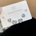 Close-up of 18k gold plated heart earrings with zircons and pearls on a white card - Heart Artificial Pearl Rhinestone Style (6#) / 6-Piece Set / Silver