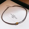 Vintage tiger eye stone necklace with brown cord, elegant retro style jewelry for women - Multi-Layer Style (39#) / Silver-Coffee