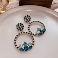 Boucles d'oreilles rétro élégantes avec cristaux émeraude et bleus, design circulaire doré - 1# Tige en Argent - Goutte d'Eau