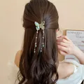 Elegant green translucent butterfly hair clip with long pearl tassels for women - Green Gradient Butterfly (20#)