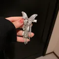 Elegant silver butterfly hair clip with dangling rhinestone and pearl tassels for women - Silver Butterfly (12#)