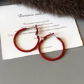 Minimalist large red circular hoop earrings with steel needle in deep red matte finish - Small (HE23305) / Diameter 29mm / Red