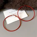 Oversized minimalist red hoop earrings with high-quality stainless steel needles - Medium-Large (HE23305) / Diameter 50mm / Red