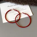 Large red circular hoop earrings with steel needles for women minimalist fashion style - Medium (HE23305) / Diameter 45mm / Red