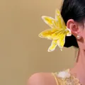 Elegant yellow fabric lily hair clip with pearl accents for a chic beach resort style - Duckbill Clip (14#) / Yellow