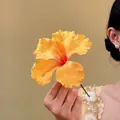 Orange hibiscus fabric flower hair clip for seaside vacation beach hair accessory - Hairpin (17#) / Yellow