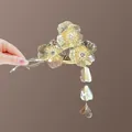 Elegant golden flower hair fork with dangling petal charms for hair buns - Floral Tassel (14#) / Gold