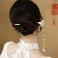 Traditional Chinese hair stick with elegant fan pendant and long white pearl tassels - Fan Shaped Tassel (17#) / Gold