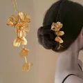 Elegant gold floral hair stick with tassels for traditional new Chinese style updos - Floral Tassel (13#) / Gold