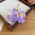 Handmade purple fabric flower hair clip with realistic silk petals and yellow stamen details. - Hair Stick (37#) / Gold-Purple