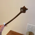 Handcrafted dark wood cat head hair stick for elegant traditional Chinese style hairstyles - Wooden Cat (23#) / Dark Coffee