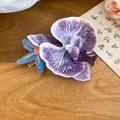 Sweet purple fabric orchid flower hair clip with a colorful starfish for seaside vacations - Duckbill Clip (44#) / Purple