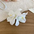Elegant white fabric flower hair clip with sweet beach vacation style for women. - Duckbill Clip (46#) / White