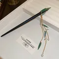 Elegant new Chinese style black acetate hair stick with pearl and leaf tassel accents - Leaf Tassel (40#) / Black Green