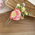 Sweet seaside resort style pink and white frangipani floral hair fork accessory - Hair Stick (52#) / Red