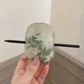 Elegant New Chinese style hair stick with a white floral pattern on a green background - White Flower Pattern (42#) / Oval Flowers
