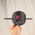 Handheld black round leather-textured hair slide featuring a red rose print and stick accessory - Red Rose Pattern (43#) / Oval Rose