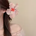 Sweet pink fabric hibiscus flower hair clip for an elegant seaside beach look - Hair Stick (61#) / Light Pink