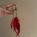 Elegant bohemian red feather drop earrings with antique bronze metal and red beads - Gold Ear Hook / Red
