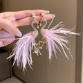 Bohemian flamingo earrings with pink feathers and sparkling rhinestones in golden finish. - Flamingo Silver Earring Post / Pink