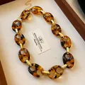 Retro tortoise shell resin chain necklace with gold links for vintage Hong Kong style. - Necklace (4#)