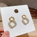 Elegant hollow square earrings with white pearls and sparkling rhinestones on card - Rhombus Geometric Earrings (10#)