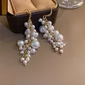 Elegant grape cluster pearl drop earrings with gold hooks for stylish women's accessory - Pearl Grape Tassel Ear Hooks (18#)