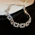 Detailed view of sparkling silver rhinestone chain necklace featuring elegant light luxury style - 8# Necklace and Earring Set