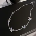 Sparkling silver butterfly tennis necklace with rhinestone encrusted charms for women - 33# Butterfly Tennis Chain