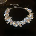 Sparkling silver necklace with large pear and round cut clear rhinestones for women - 49# Drop Inlaid Necklace