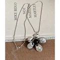 Primer plano de collar con colgante de flor de resina vintage con cadena de serpiente. - Plata (2#)