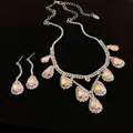 Elegant französisch Stil Wassertropfen Strass Halskette und Ohrring Schmuckset für Damen - 22# Aurora Wassertropfen Edelstein - Silber (2-teiliges Set)
