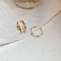 Korean style gold-plated open rings with white enamel and sparkling zircon accents - Style 45 Ring Set (HR1941)