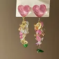 Close-up detail of vibrant heart-shaped drop earrings with colorful faceted beads - Heart Beads (HE25073) / Multicolor (12#)
