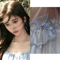 Elegant lavender beaded bow earrings with S925 silver needle for a trendy fashion look - Bowknot (HE13022) / Blue (22#)